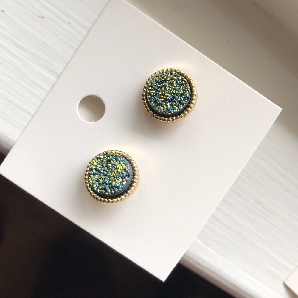 New! Sparkling Stud Resin Green Earrings